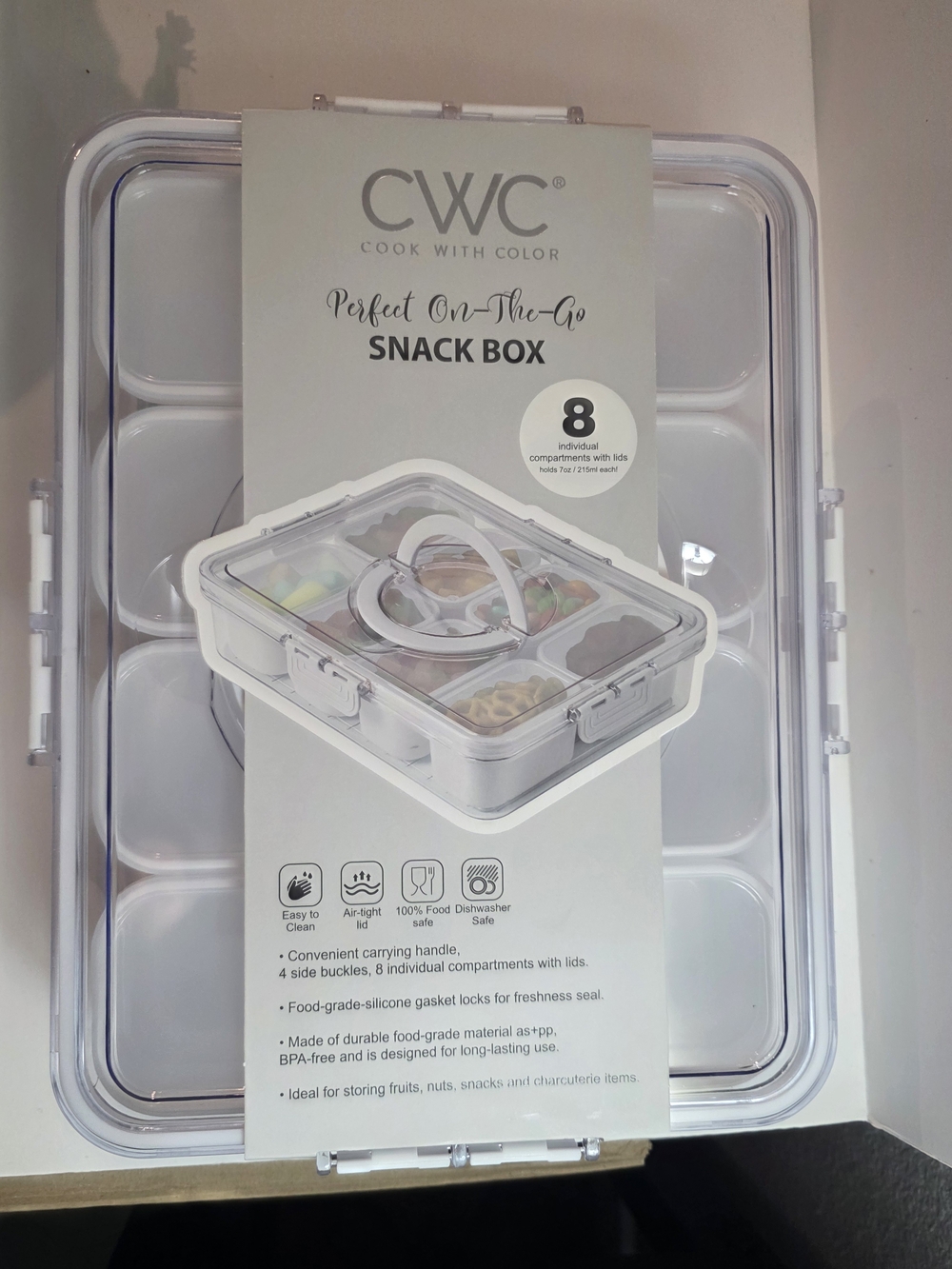 CWC White Perfect On-The-Go Snack Box - 8-Compartment Food Storage